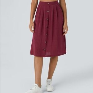 Halara High Waisted Side Pocket Button A Line Midi Linen-Feel Skirt Sz XS NWT